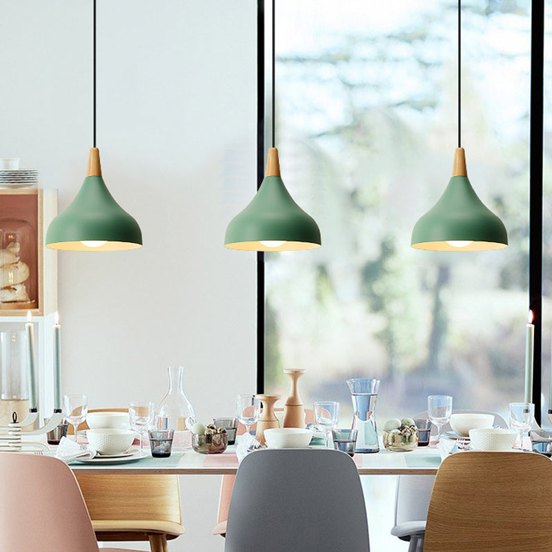 Salle à manger à l'oignon plafond pendentif métal métallique 1-Light Macaron Éclairage en suspension en blanc / rose / vert et bois