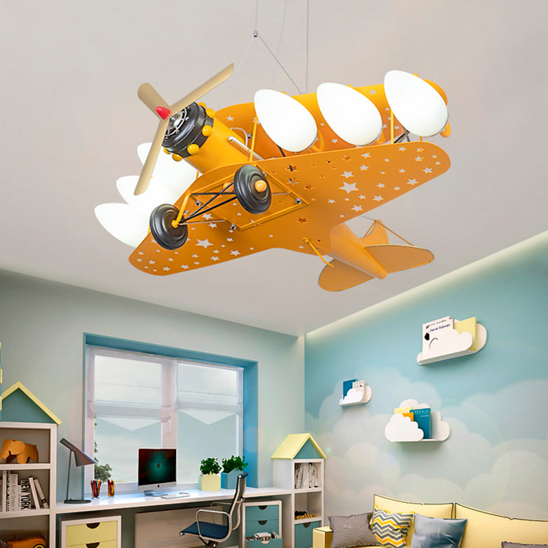 6 Bulbs Propeller Plane Suspension Light with Star Modern Stylish Metal Chandelier for Cloth Shop