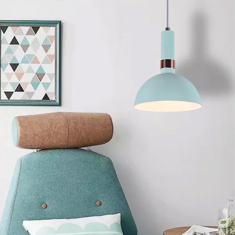 Pink/amarillo/azul colgante hemisférico macarrón 1 cabezal de metal accesorio de iluminación suspendida con mango