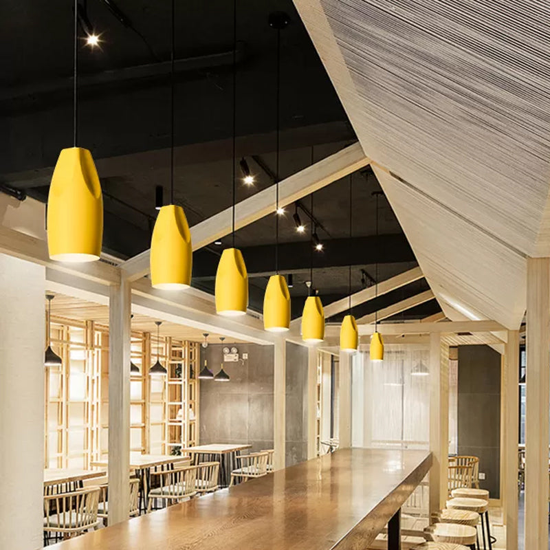 1-Light Bakery Ceiling Pendant Macaron Black/Yellow/Green Hanging Light Kit with Elongated/Bowl Aluminum Shade