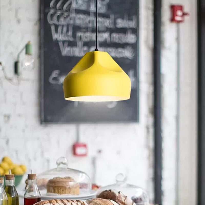 1-Light Bakery Ceiling Pendant Macaron Black/Yellow/Green Hanging Light Kit with Elongated/Bowl Aluminum Shade