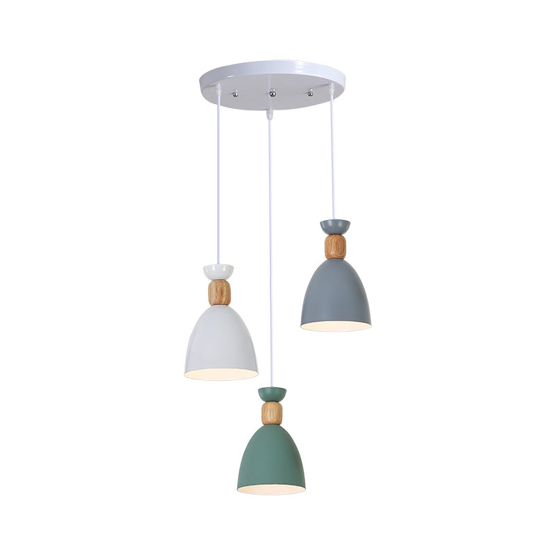 Shaded/Bowl/Tapered Multi-Pendant Macaron Metal 3 Lights Dining Room Ceiling Hang Lamp in White
