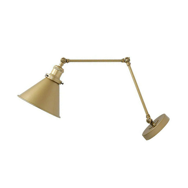 Conical Bedside Wall Reading Lamp Antique Metallic 1 Bulb Brass Plug-in/Plug-less Wall Mounted Light with Swing Arm