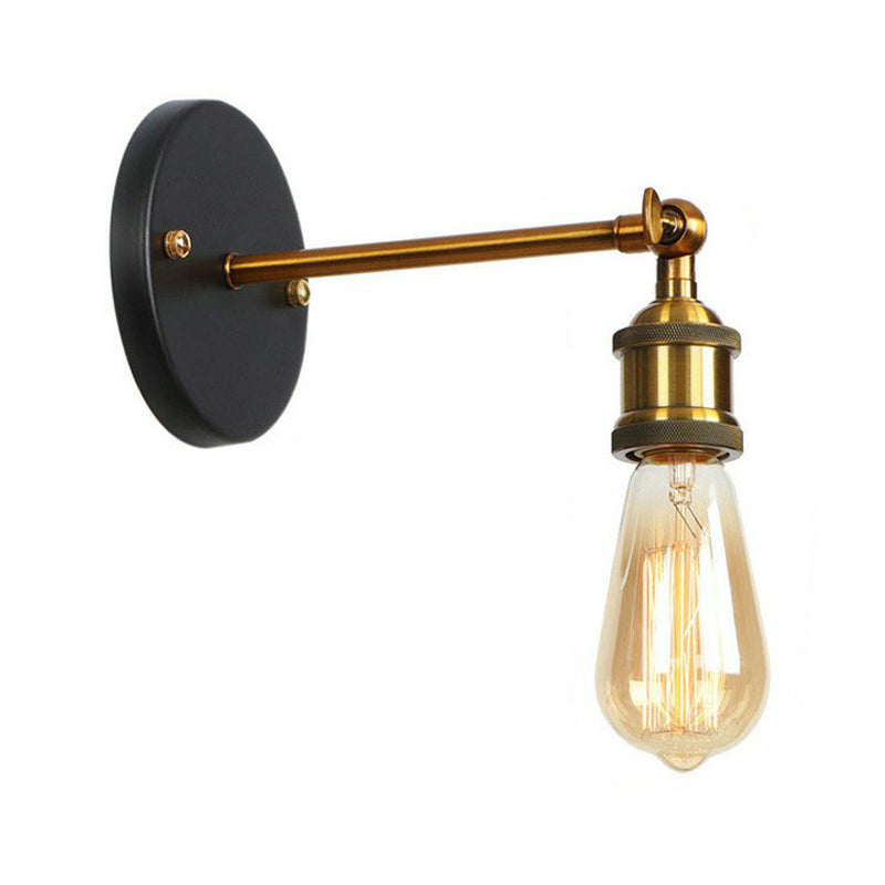 Monte a parete a parete a 1 luci Light Industrial Metal Horn/Saucer/Open Bulb Design Lampada a parete rotabile in nero con braccio lineare in ottone
