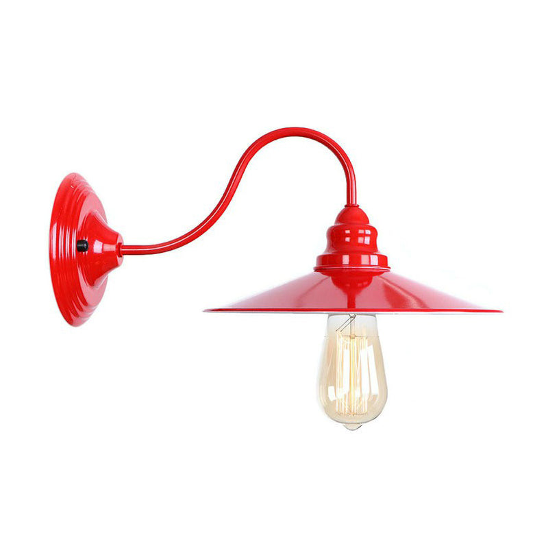 Rot Schwanenhals Wandmontierte Lampe Retro -Metall 1 Lampen -Nacht -Wandleuchte mit Rüschen/Kegelschatten/Käfig