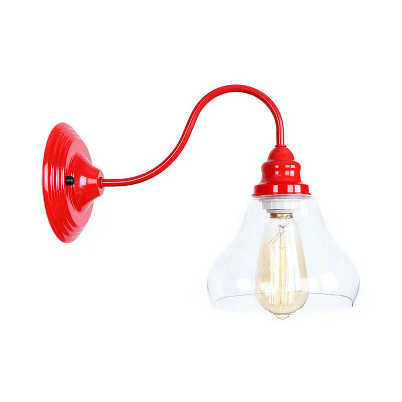 Rot Schwanenhals Wandmontierte Lampe Retro -Metall 1 Lampen -Nacht -Wandleuchte mit Rüschen/Kegelschatten/Käfig