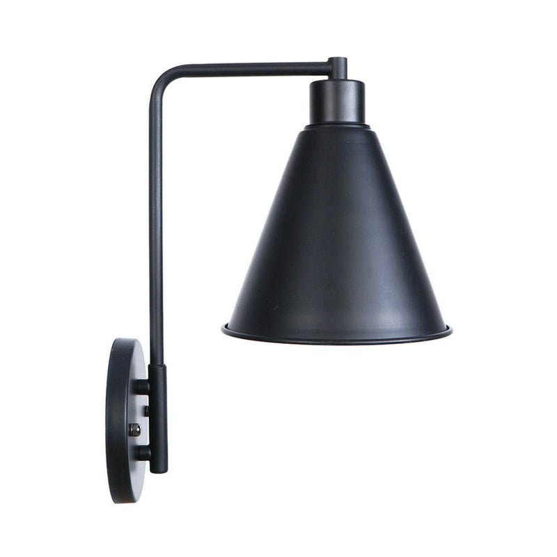 Black/White Square Arm Wall Light Fixture Loft Iron 1 Head Bedside Wall Mount Lamp with Cone/Flared/Scalloped Shade
