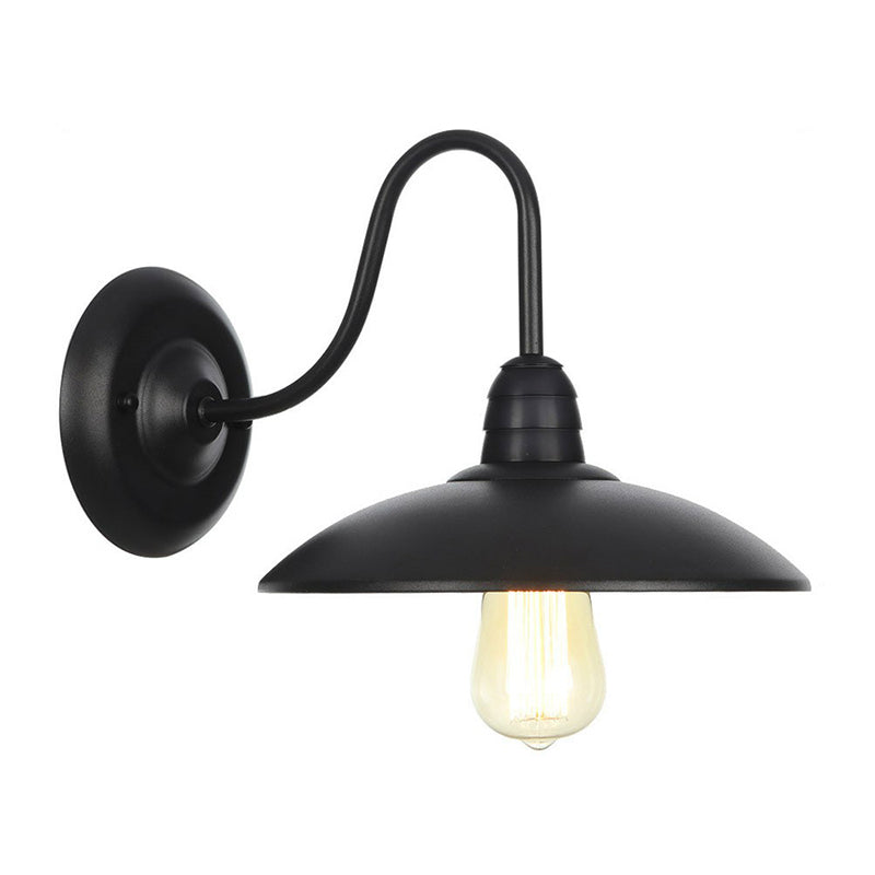 Lampada montata a parete metallica a 1 luce Rustico ciotola nera Luce da parete cucina con turbinio/curvo/braccio a collo di coccole