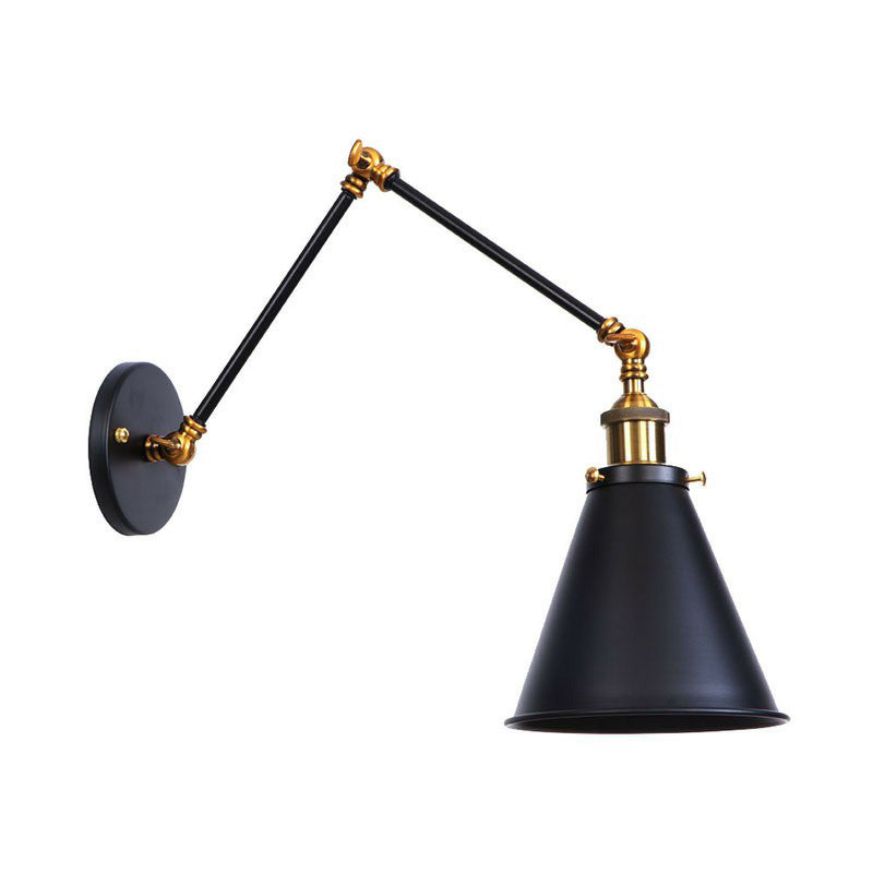 Flared/Kegelschlafzimmer Wand Leselampe Industrial Metall 1 Glühbirne Schwarz-Brass-Wandbeleuchtung mit 6 "/8" langer Schwung Arm