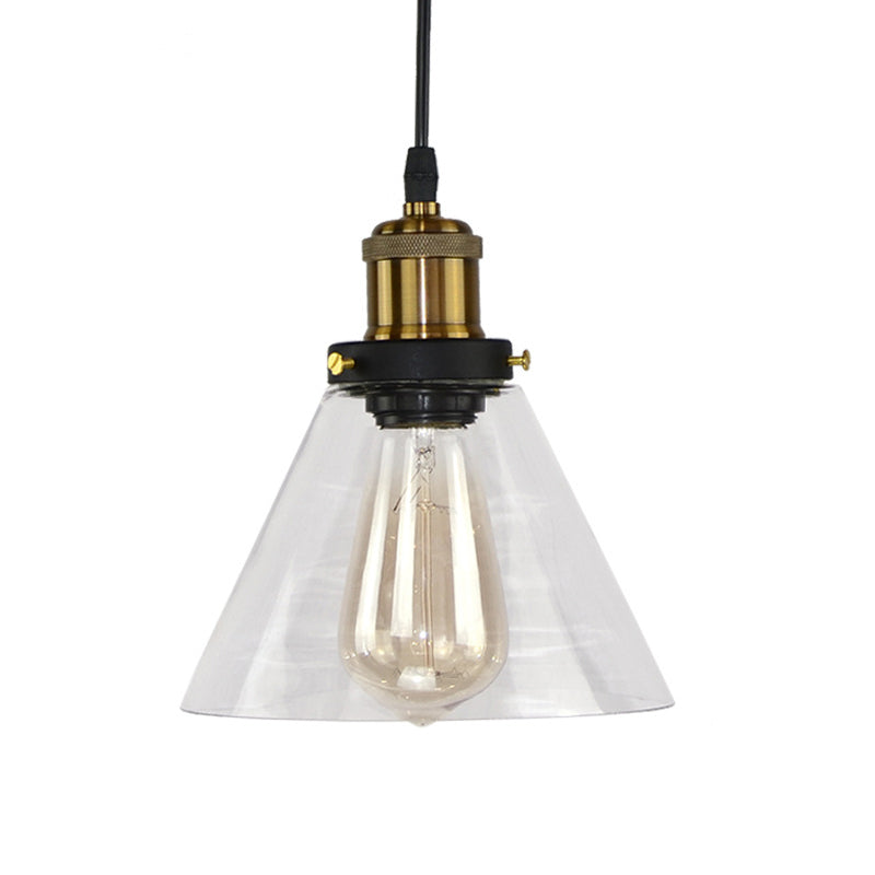 Single Clear Glass Pendant Light Fixture Rural Brass Conic Shade Kitchen Hanging Ceiling Light