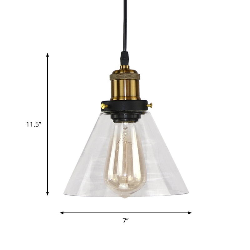 Single Clear Glass Pendant Light Fixture Rural Brass Conic Shade Kitchen Hanging Ceiling Light