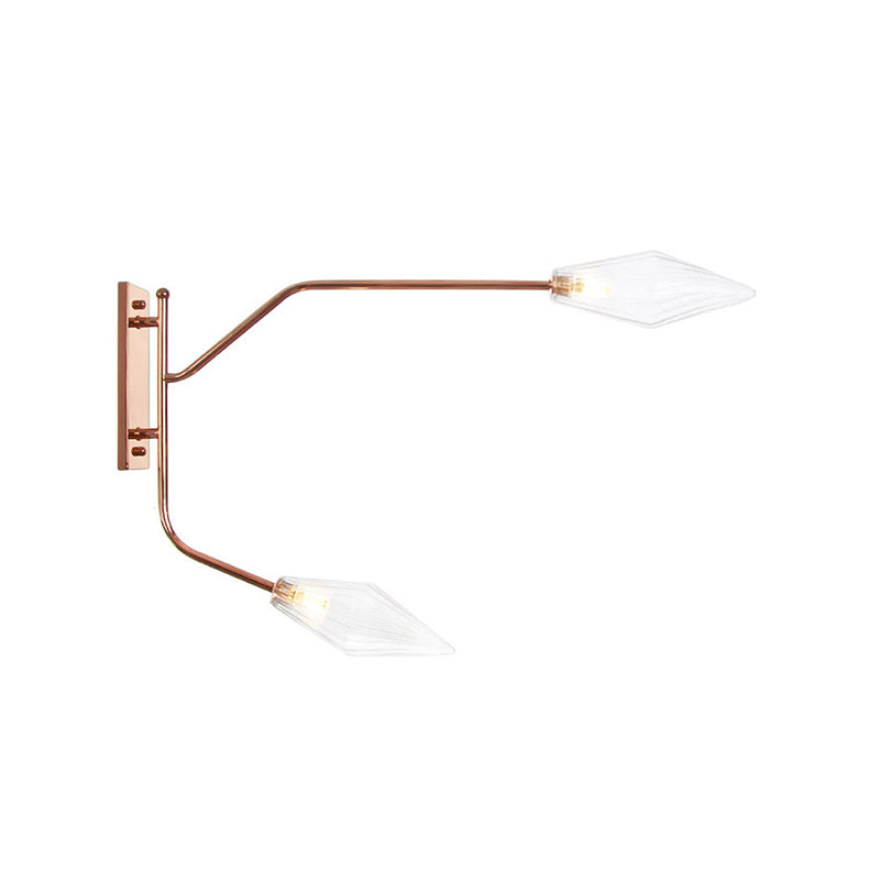 Iron Rose Gold Wall Reading Light Branching 2 Bulbs Industrial Wall Lamp Fixture with Gem/Ball Clear/Smoke Glass Shade