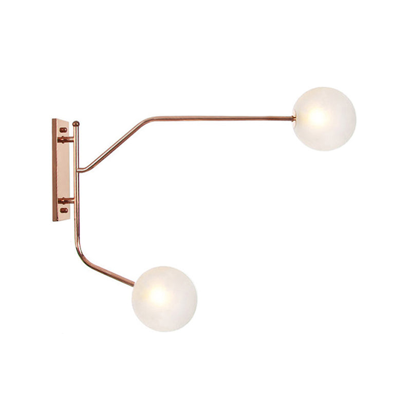 Iron Rose Gold Wall Reading Light Branching 2 Bulbs Industrial Wall Lamp Fixture with Gem/Ball Clear/Smoke Glass Shade