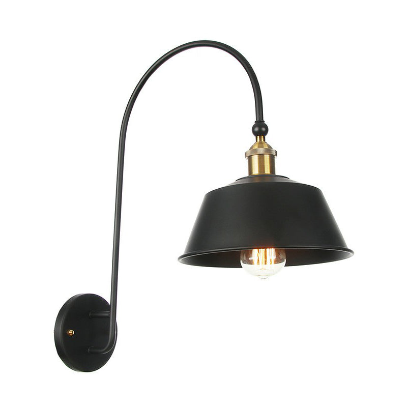Iron Barn/Bowl/Scalloped Wall Light Kit Vintage 1 Bulb Bedside Reading Wall Lamp with Swooping Arm in Black
