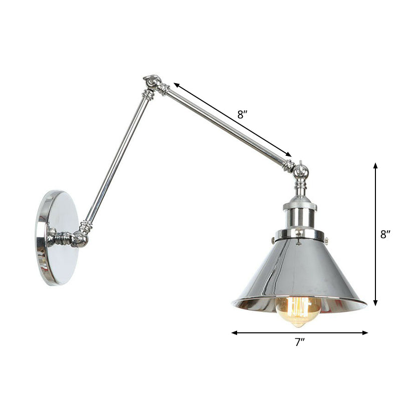 Saucer/Cone/Horn Bedside Reading Wall Lamp Factory Metal Single 6"/8" W Chrome Wall Mount Light Fixture with Rotatable Arm