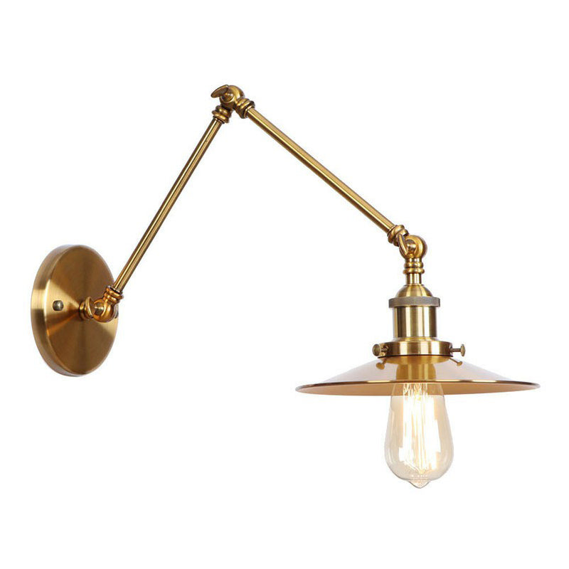 Iron Brass Task Wall Lighting Scalloped/Horn/Cone Single 6"/8" Wide Antique Wall Mounted Lamp with Swing Arm