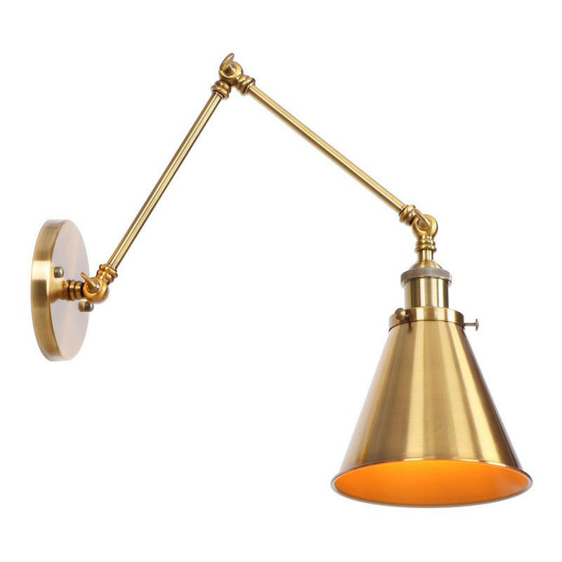 Iron Brass Task Wall Lighting Scalloped/Horn/Cone Single 6"/8" Wide Antique Wall Mounted Lamp with Swing Arm