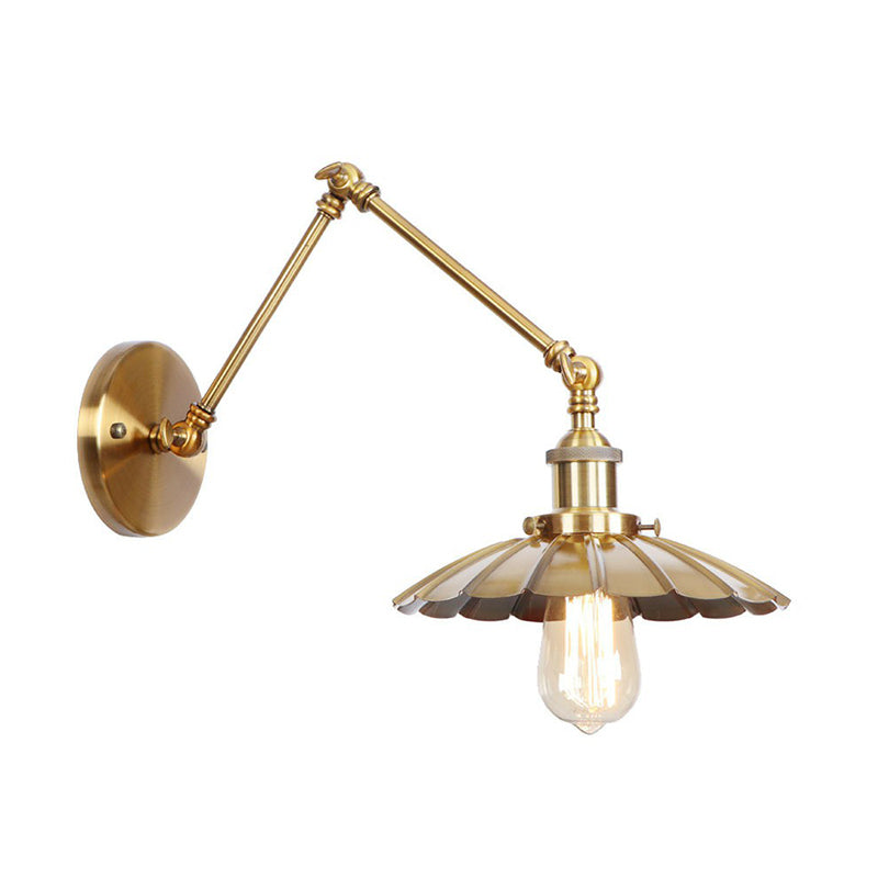 Iron Brass Task Wall Lighting Scalloped/Horn/Cone Single 6"/8" Wide Antique Wall Mounted Lamp with Swing Arm