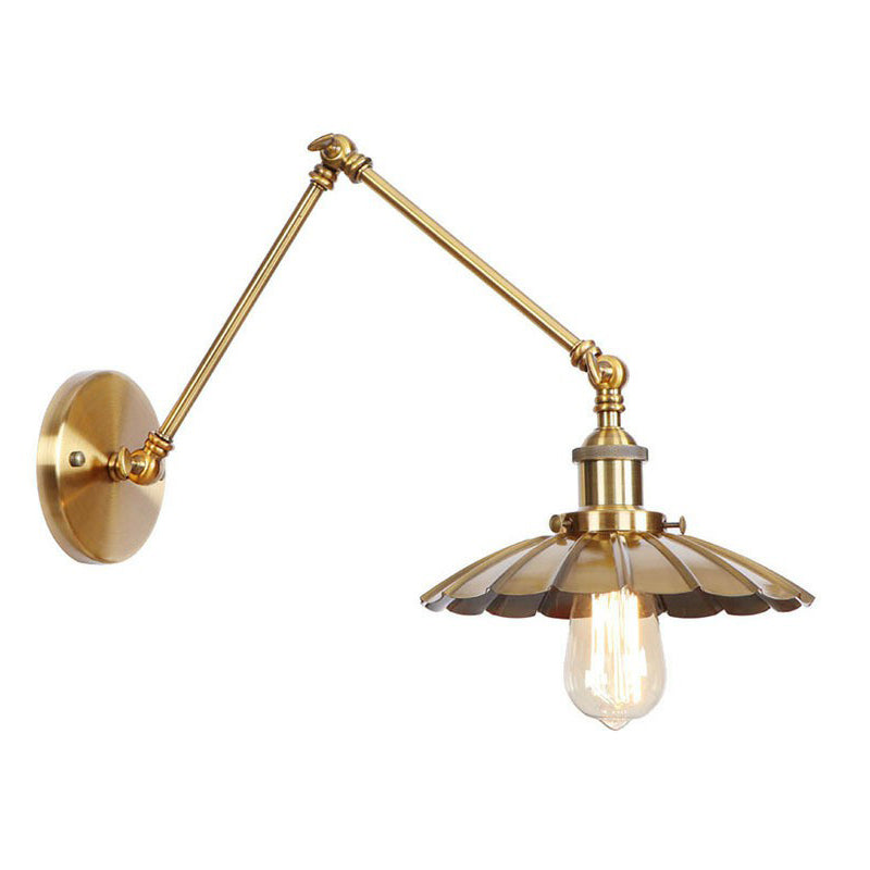 Iron Brass Task Wall Lighting Scalloped/Horn/Cone Single 6"/8" Wide Antique Wall Mounted Lamp with Swing Arm