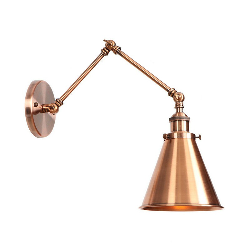 6 "/ 8" L 2-Joint Bran Swing Iron Mur Mur industriel 1 Bulbe Studio Tâche lampe murale avec nuance de cône en bronze / cuivre