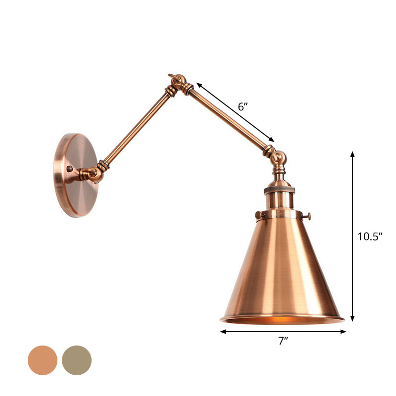 6 "/ 8" L 2-Joint Bran Swing Iron Mur Mur industriel 1 Bulbe Studio Tâche lampe murale avec nuance de cône en bronze / cuivre