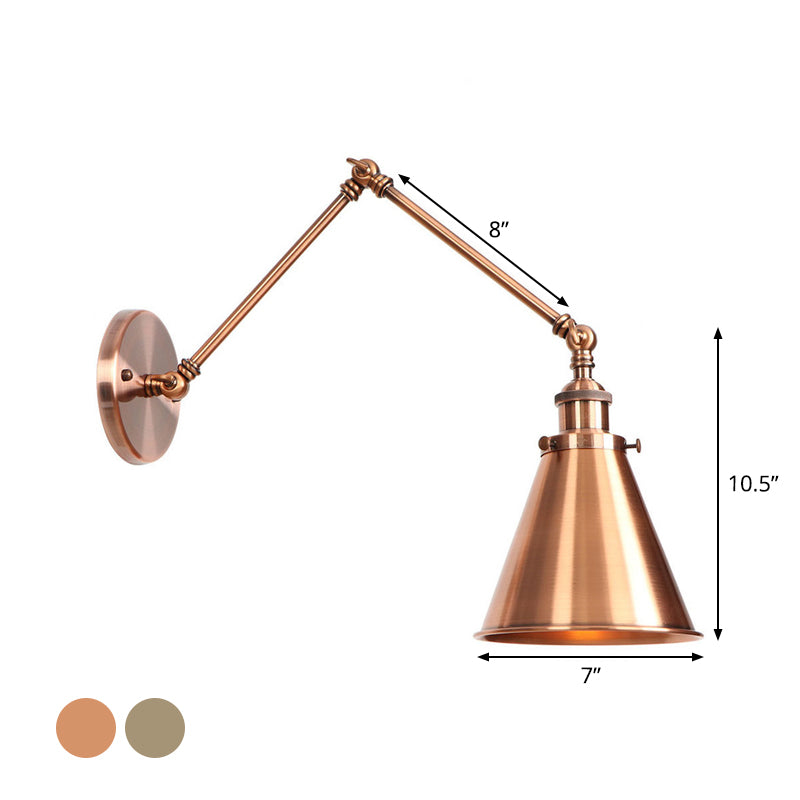 6 "/ 8" L 2-Joint Bran Swing Iron Mur Mur industriel 1 Bulbe Studio Tâche lampe murale avec nuance de cône en bronze / cuivre