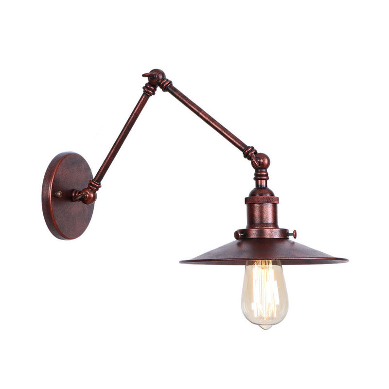 Rust Scalloped/Horn/Cone Wall Sconce Loft 1 Head Workshop Wall Mounted Reading Light with 6"/8" Long Swing Arm