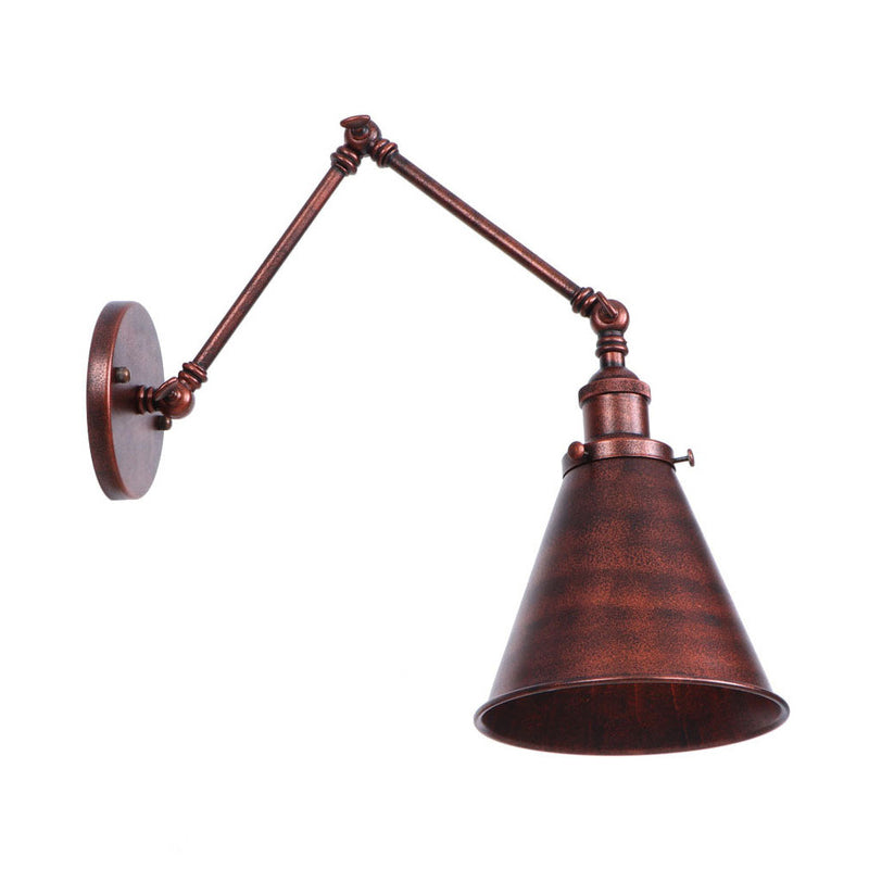 Rust Scalloped/Horn/Cone Wall Sconce Loft 1 Head Workshop Wall Mounted Reading Light with 6"/8" Long Swing Arm
