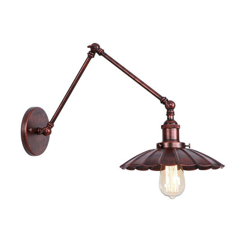 Rust Scalloped/Horn/Cone Wall Sconce Loft 1 Head Workshop Wall Mounted Reading Light with 6"/8" Long Swing Arm