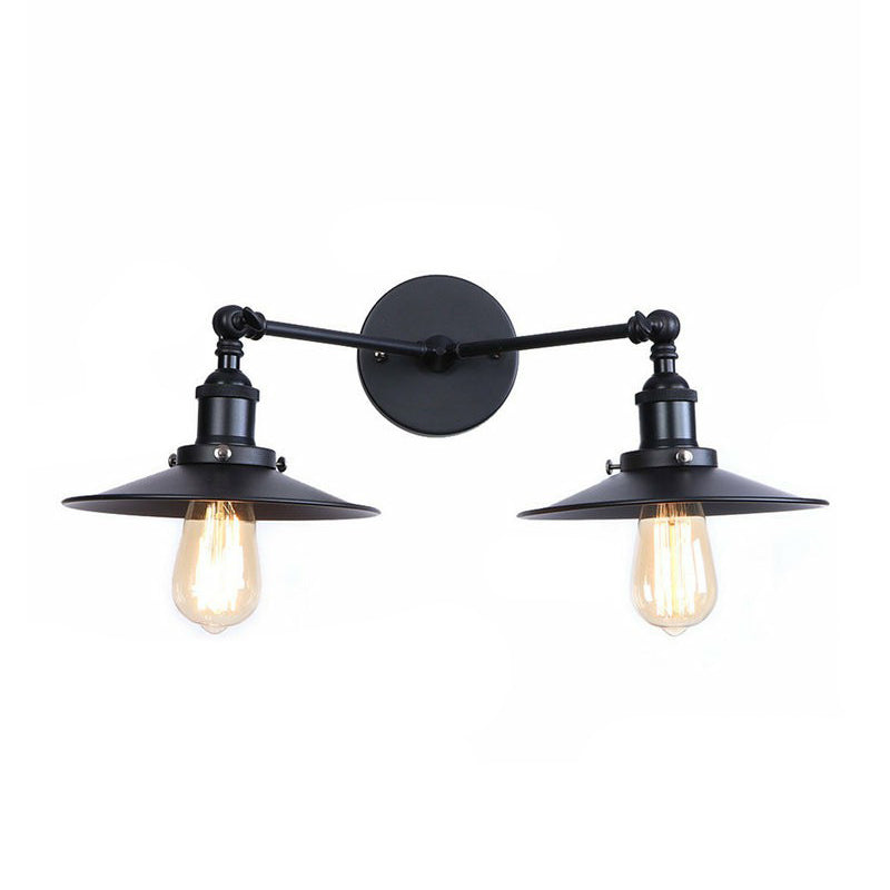 2 Lights Wall Mount Fixture Retro Conical/Scalloped Pivot Shade Metal Wall Lamp in Black for Bathroom