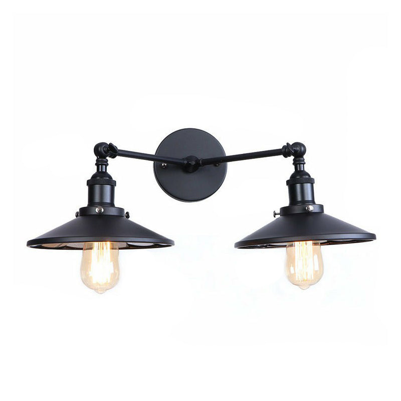 2 Lights Wall Mount Fixture Retro Conical/Scalloped Pivot Shade Metal Wall Lamp in Black for Bathroom