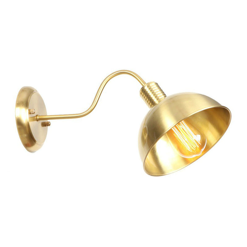 Brass Gooseneck/Swoop Arm Wall Lighting Retro Metallic 1-Light Bedside Wall Reading Lamp with Dome/Flat/Scalloped Shade