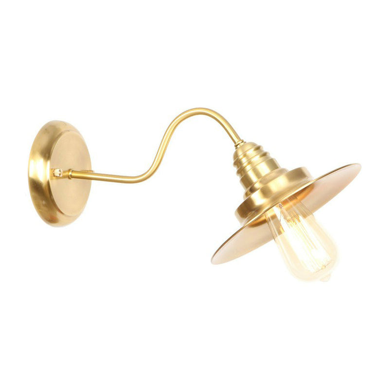 Brass Gooseneck/Swoop Arm Wall Lighting Retro Metallic 1-Light Bedside Wall Reading Lamp with Dome/Flat/Scalloped Shade