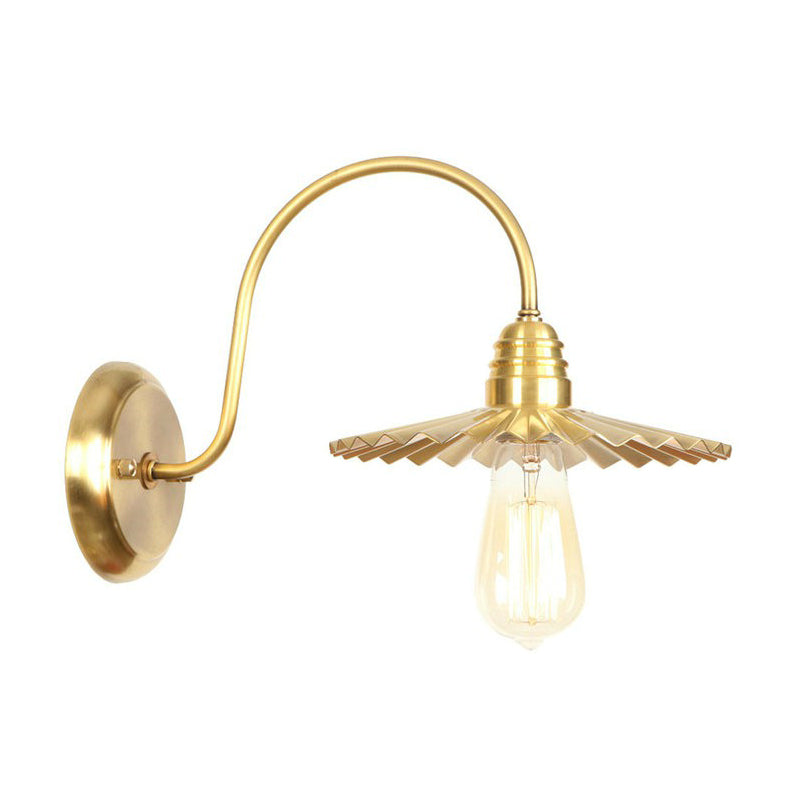 Brass Gooseneck/Swoop Arm Wall Lighting Retro Metallic 1-Light Bedside Wall Reading Lamp with Dome/Flat/Scalloped Shade
