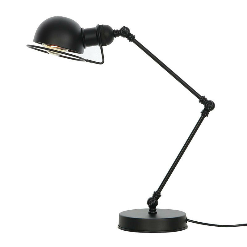 Lampada da comodino antica con braccio oscillante Lampada da tavolo singola in metallo con paralume a cupola e protezione in filo in ottone/nero