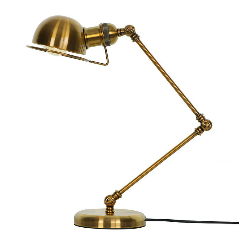 Lampada da comodino antica con braccio oscillante Lampada da tavolo singola in metallo con paralume a cupola e protezione in filo in ottone/nero