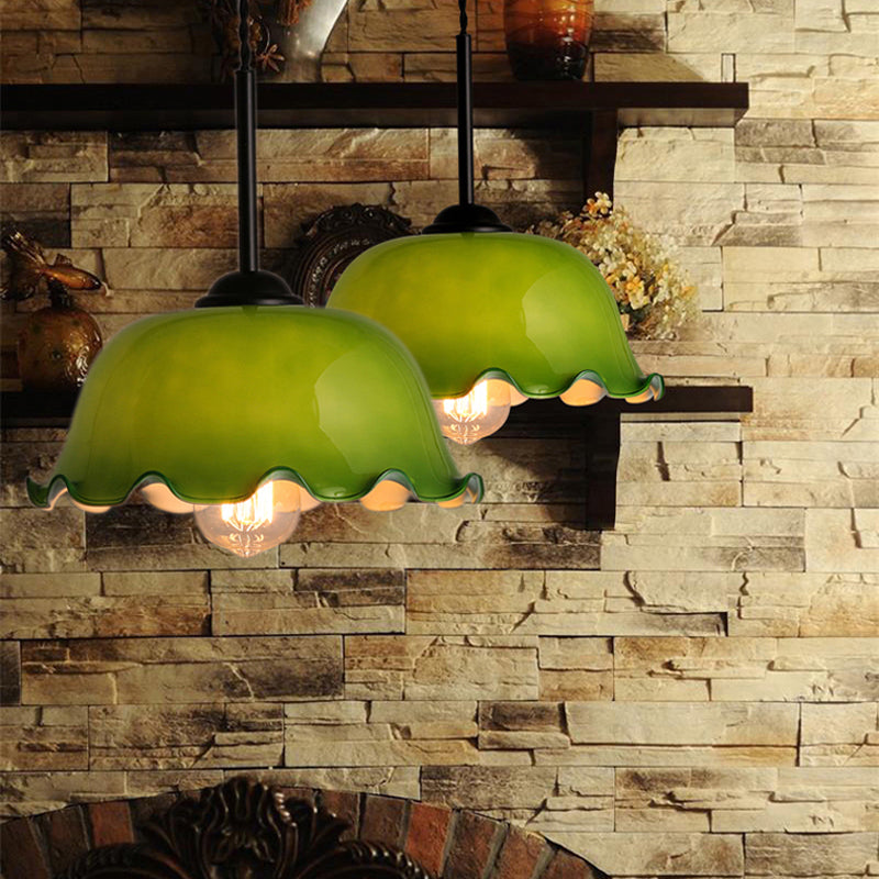 Light a sospensione in vetro verde/bianco a ciondolo in vetro rustico rustico lampada da soggiorno in lattuga.