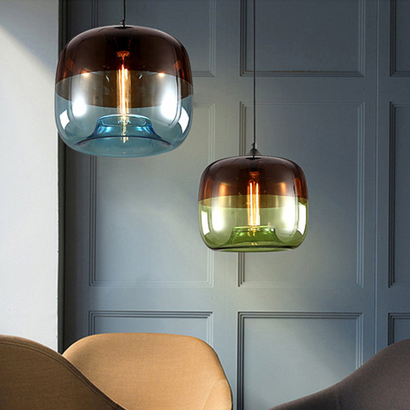 Tavolo da pranzo tavolo lampada sospensione industriale verde/blu e marrone vetro a 1 luci a sospensione a sospensione