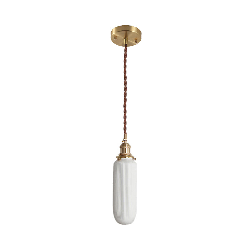 Capsula a costola rustica/Ellisse Dropserve Ceramica a lampadina singola ceramica appendi la luce in bianco e ottone