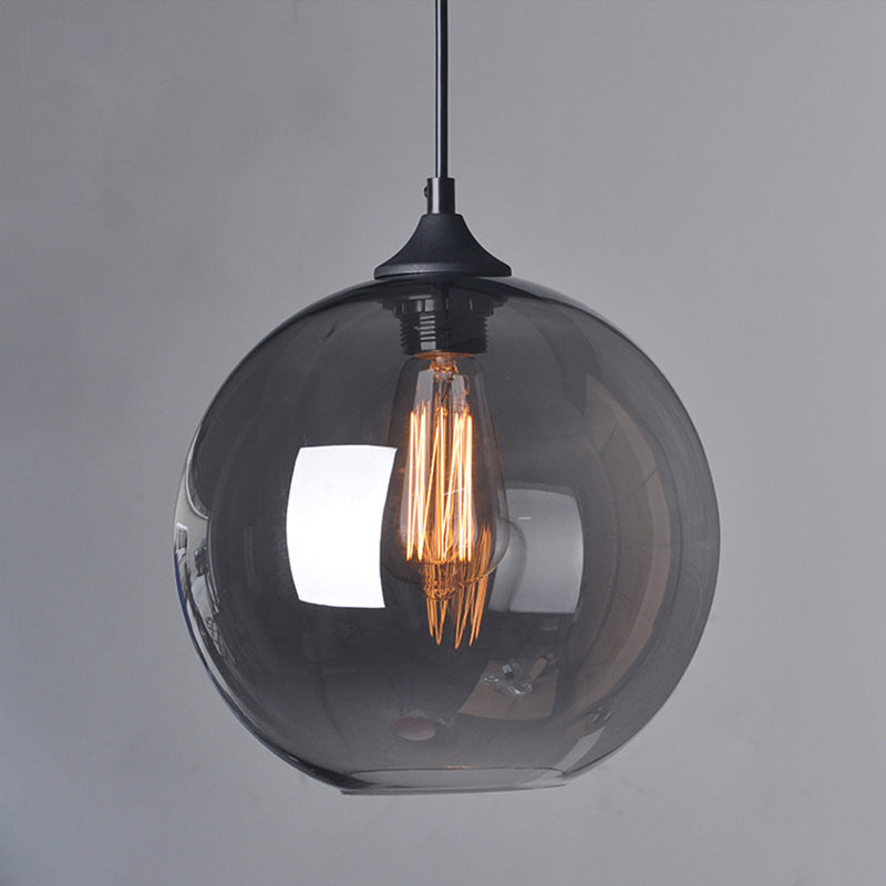 8 "/10"/12 "W Globe Bistro Pendulum Light Industrial Smoke Grigio vetro a sospensione nera a 1 luce Luce a sospensione