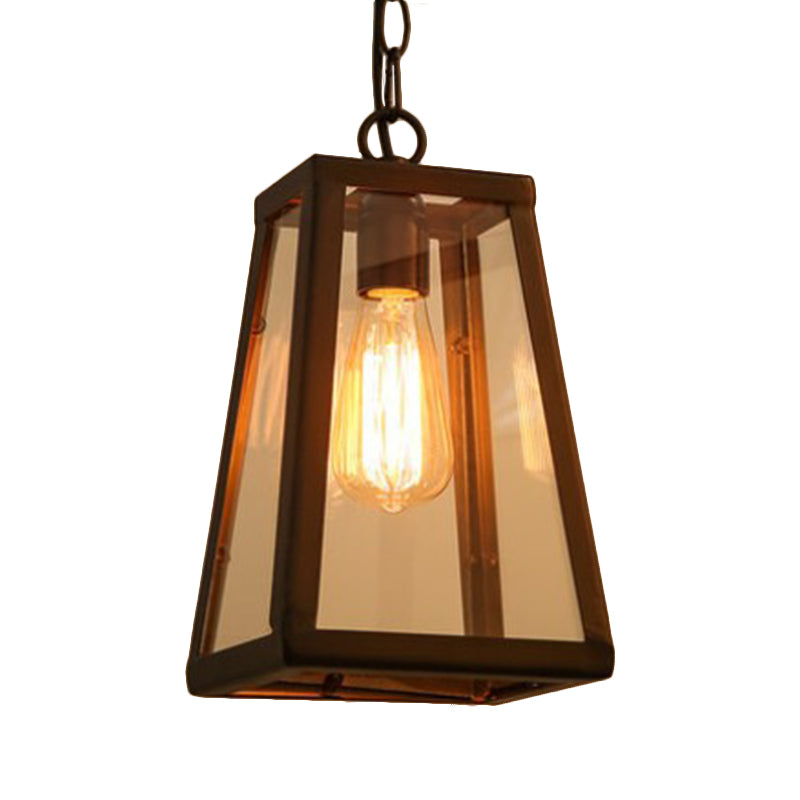 1 Lampe suspendue de style pendentif à la tête avec une teinte en verre transparent trapézoïdal en noir
