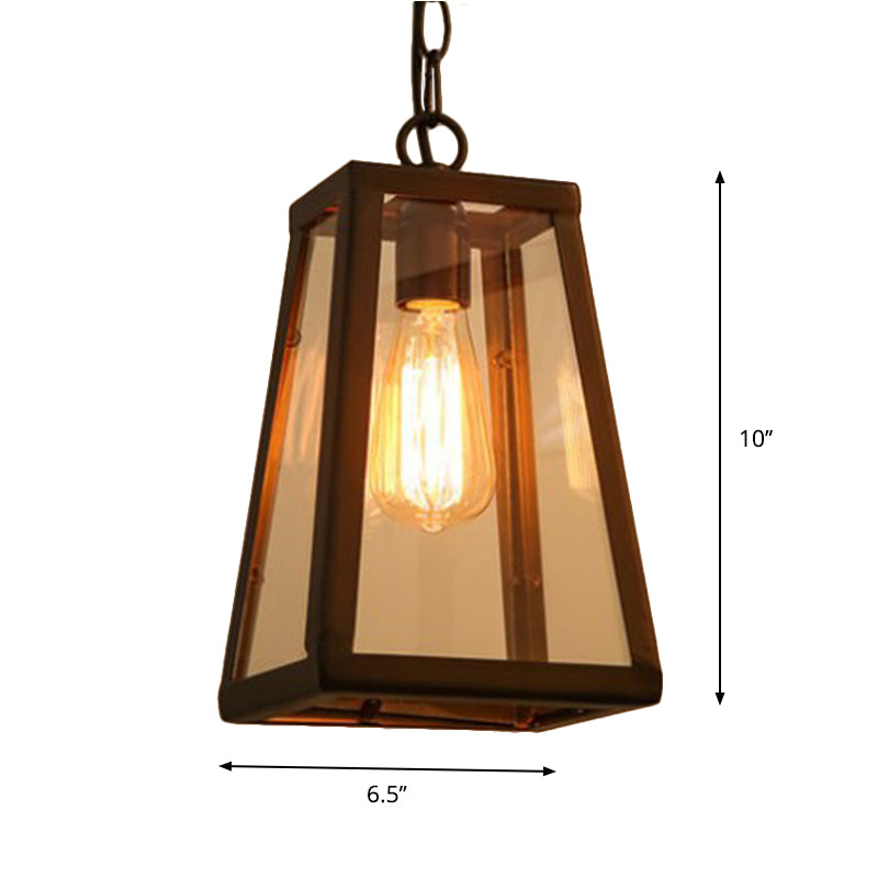 1 Lampe suspendue de style pendentif à la tête avec une teinte en verre transparent trapézoïdal en noir