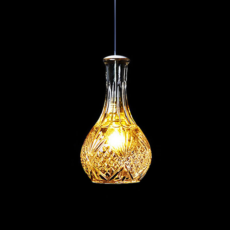Clear Glass Wine Decanter Pendant Lamp Loft Single-Bulb Kitchen Bar Hanging Light Fixture in Black