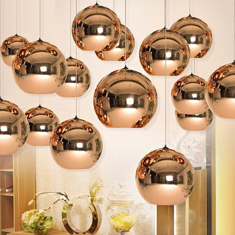 Mirror Glass Globe Down Lighting Industrial 6"/8" W 1-Light Bar Pendant Light with Open Bottom in Brass/Chrome/Gold