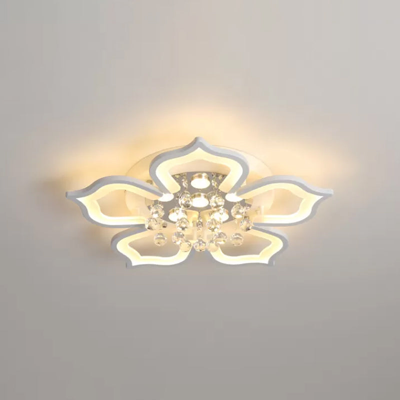 Blossom Flush Light Fixture Contemporary Acrylic LED Bedroom Ceiling Lamp in Warm/White Light with Crystal Accent