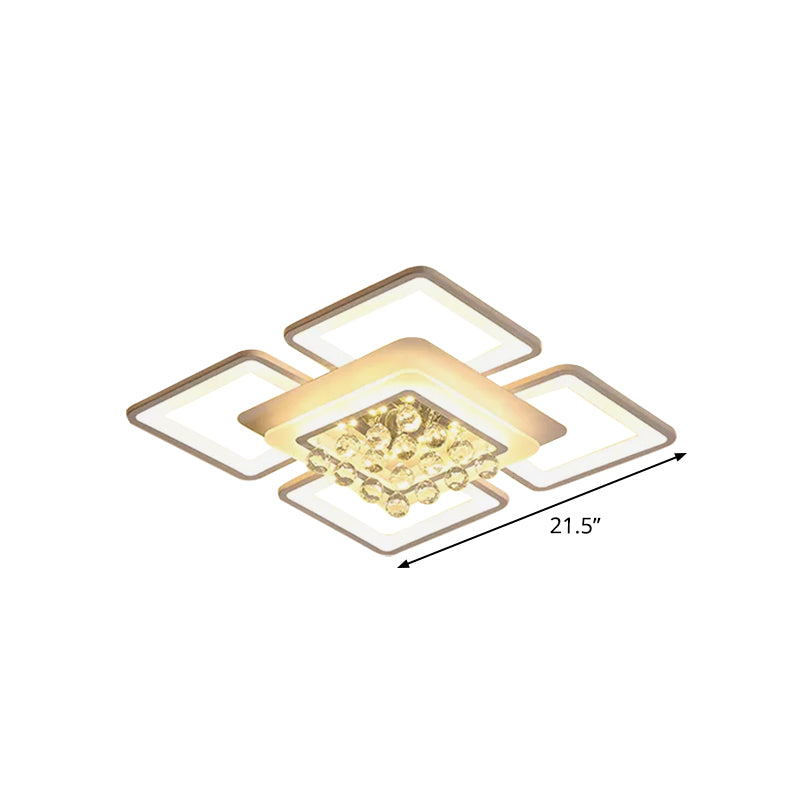 White Acrylic Square Flushmount Light Simple 21.5"/25.5" Width LED Flush Mount Lamp in Warm/White Light with Crystal Accent