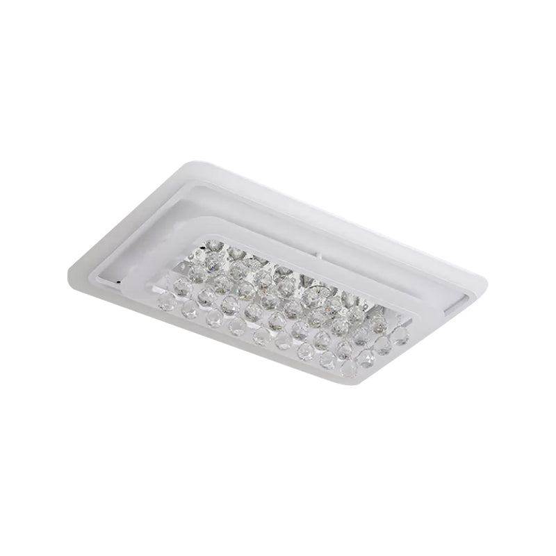 Rectangle Acrylic Flush Mount Lamp Contemporary LED White Ceiling Flush in Warm/White Light with Crystal Accent for Living Room