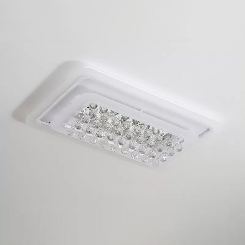Rectangle Acrylic Flush Mount Lamp Contemporary LED White Ceiling Flush in Warm/White Light with Crystal Accent for Living Room