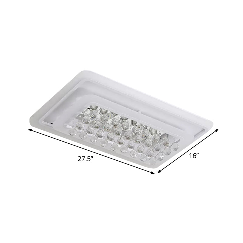 Rectangle Acrylic Flush Mount Lamp Contemporary LED White Ceiling Flush in Warm/White Light with Crystal Accent for Living Room