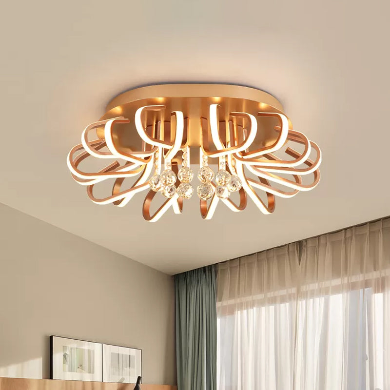 Twisted Flush Mount Lighting Simple Acrylic LED Rose Gold Ceiling Light Fixture in Warm/White Light with Crystal Ball Drop